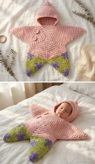 Crochet baby sleeping bag, size chart