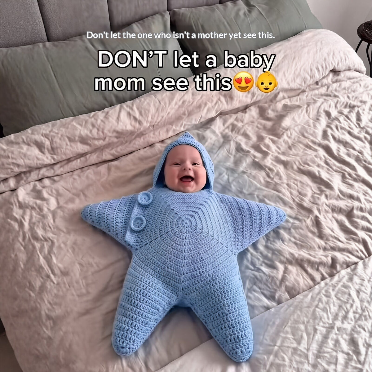 Handmade crochet baby sleeping bag, newborn wearing sleep sack