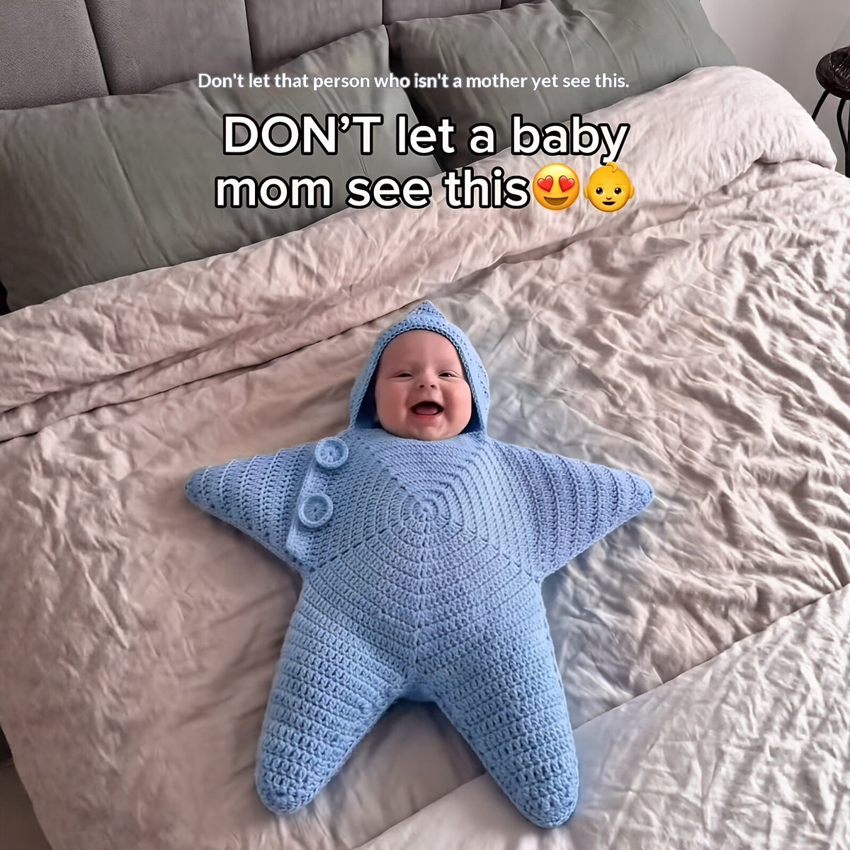 Handmade crochet baby sleeping bag, packaging